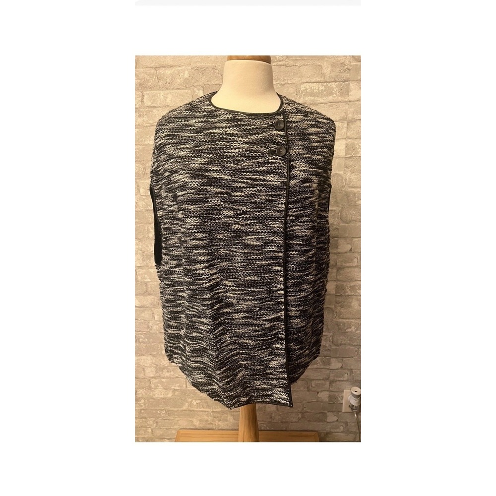 Romeo +Juliet Couture S Black/White Tweed Knit Cape Vest Faux Leather Trim NWT